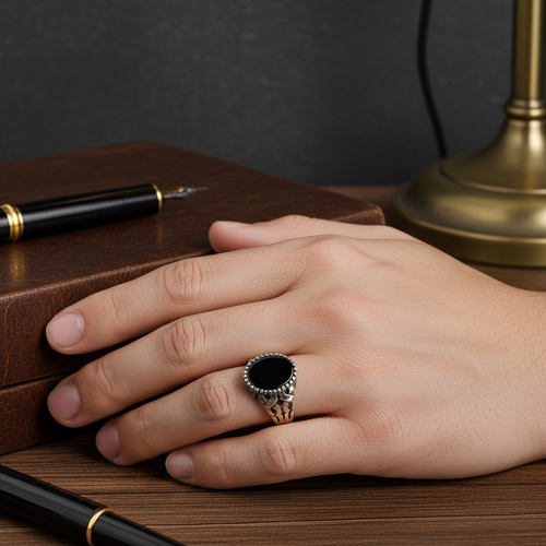 Black Oval Silver Signet Ring (Pure Chandi 925)