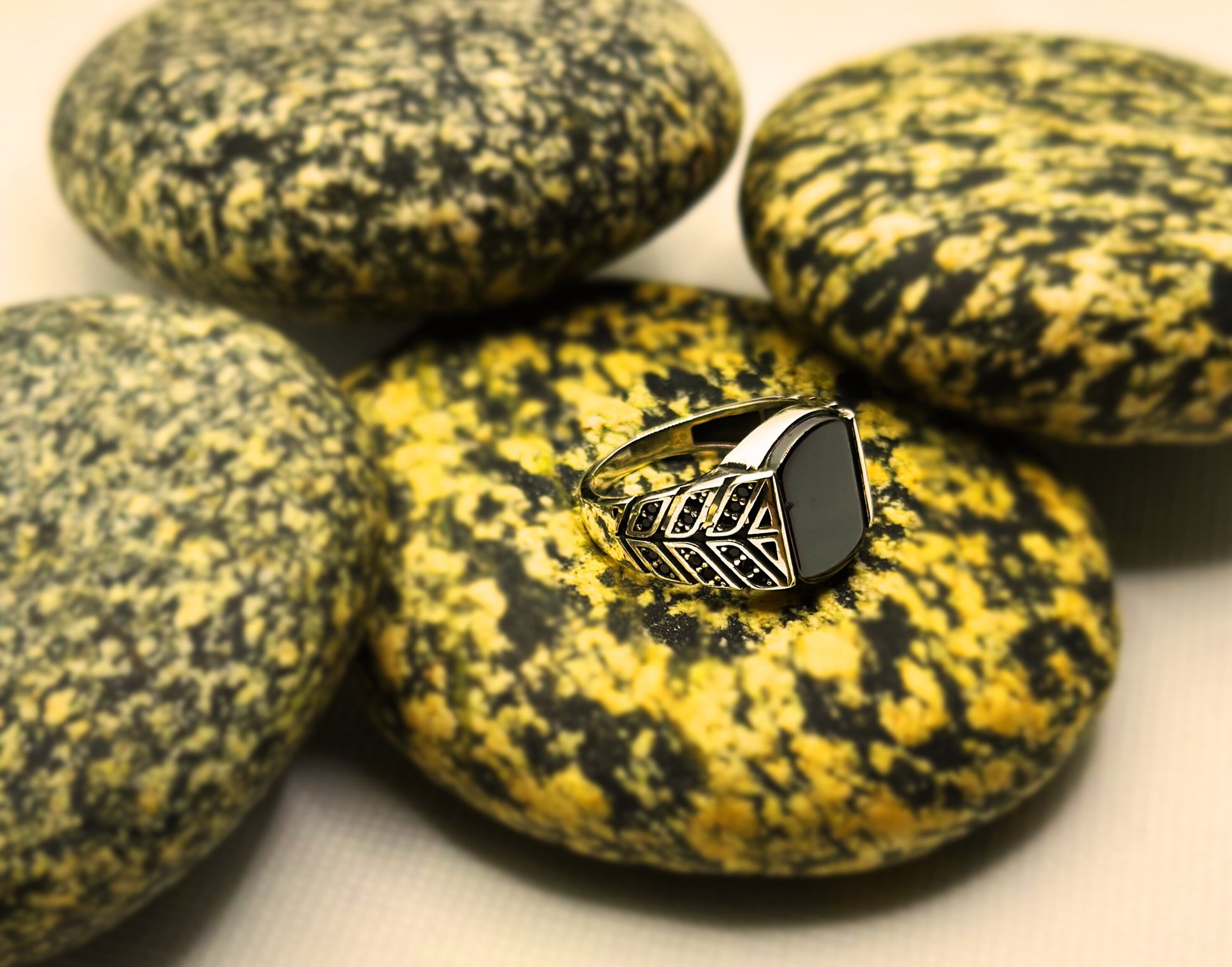 Bold Black Stone Ring (Pure Chandi 925)