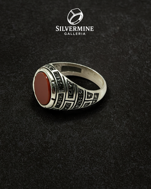 Ottoman Geometric Black Silver Ring (Pure Chandi 925)