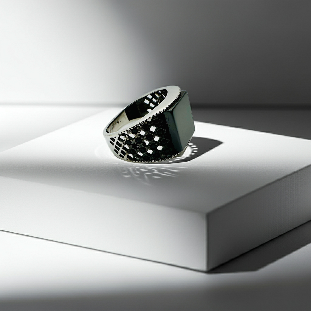 Black Onyx Ring (Pure Chandi 925)