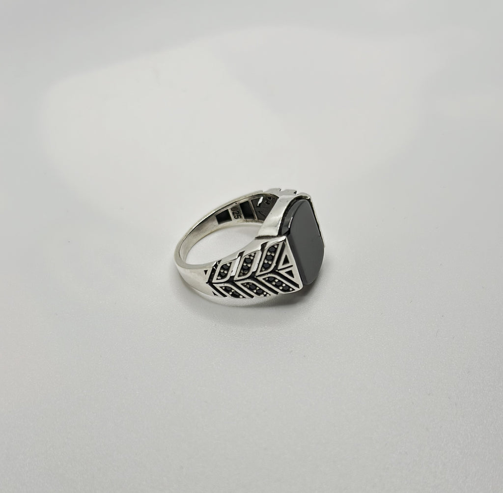 Bold Black Stone Ring (Pure Chandi 925)