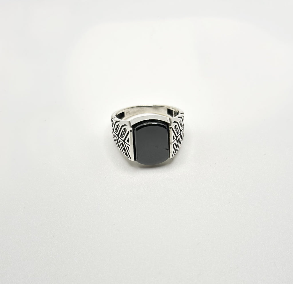 Bold Black Stone Ring (Pure Chandi 925)