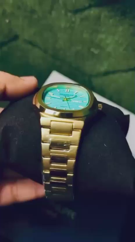 Golden Blue Dial Luxury Watch – Premium Edition | Gift Box Included